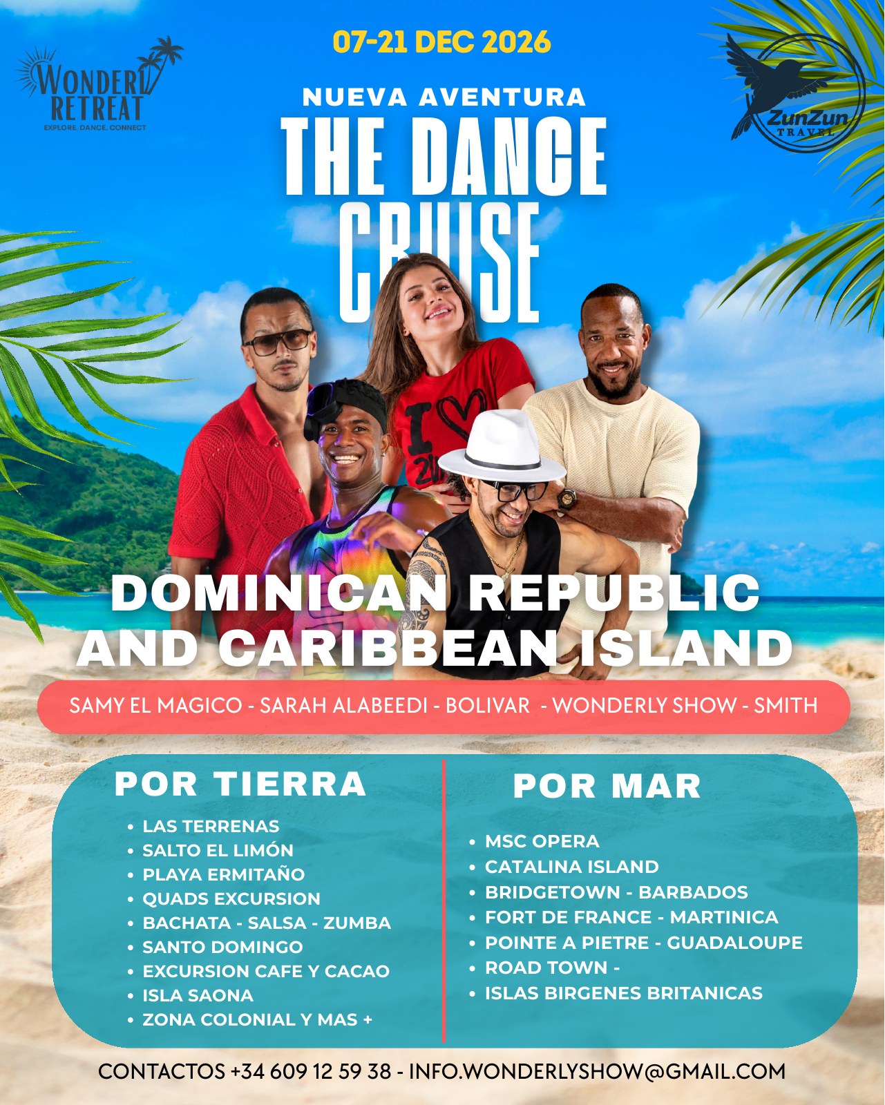 Cartel oficial de Wonderly Retreat + The Dance Cruise · del 7 al 21 de diciembre de 2026